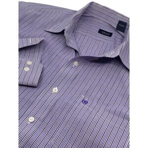 Izod Men's Long Sleeve Button Down Shirt Purple Black‎ White Stripe Size L